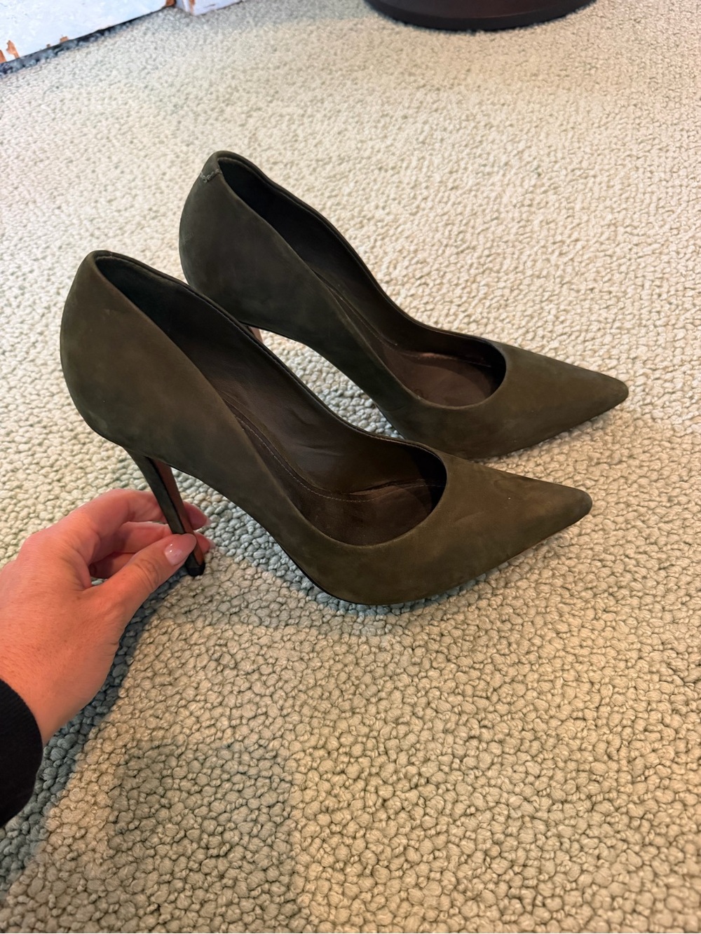 Schutz Olive Green Suede Pointed-Toe High Heels